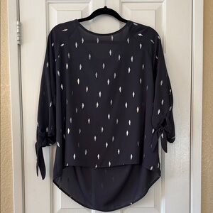 Papermoon Stitch Fix charcoal dark gray and silver metallic Blouse Tie Sleeves